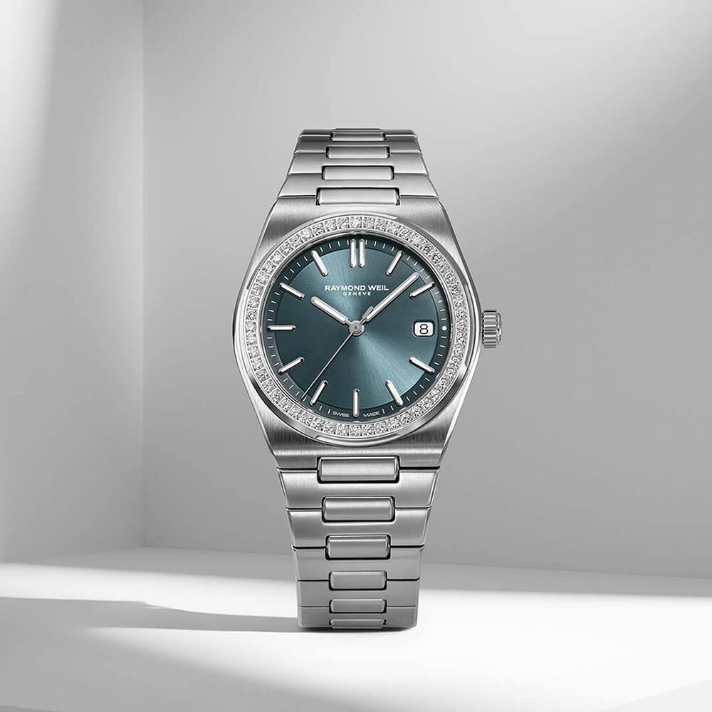 Raymond Weil A.R.T. 30mm Blue Dial Diamond Bezel Steel Bracelet Watch
