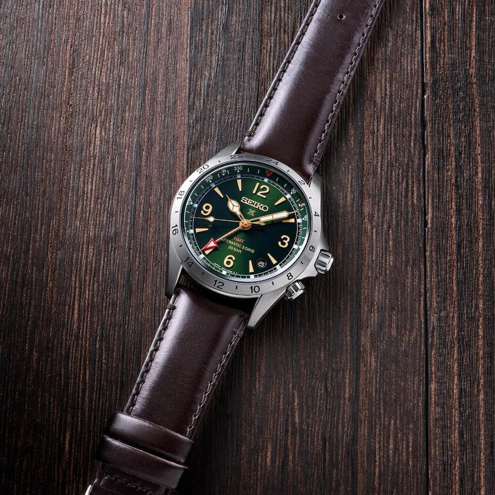 Seiko Prospex Alpinist 39.5mm Green Dial Brown Leather Strap Watch