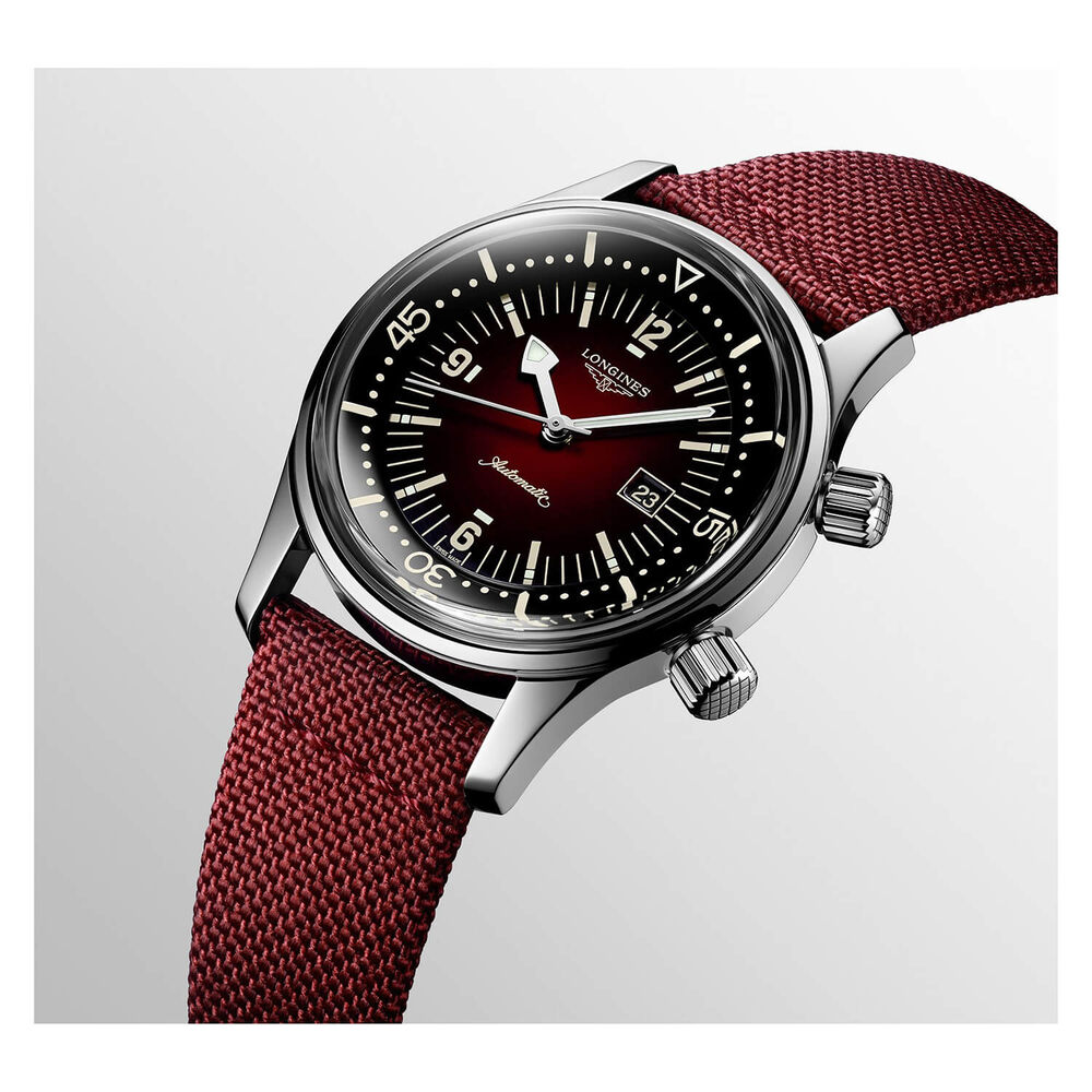 Longines Diving Legend Diver 36mm Automatic Red Dial Steel Case Red Strap Watch image number 2