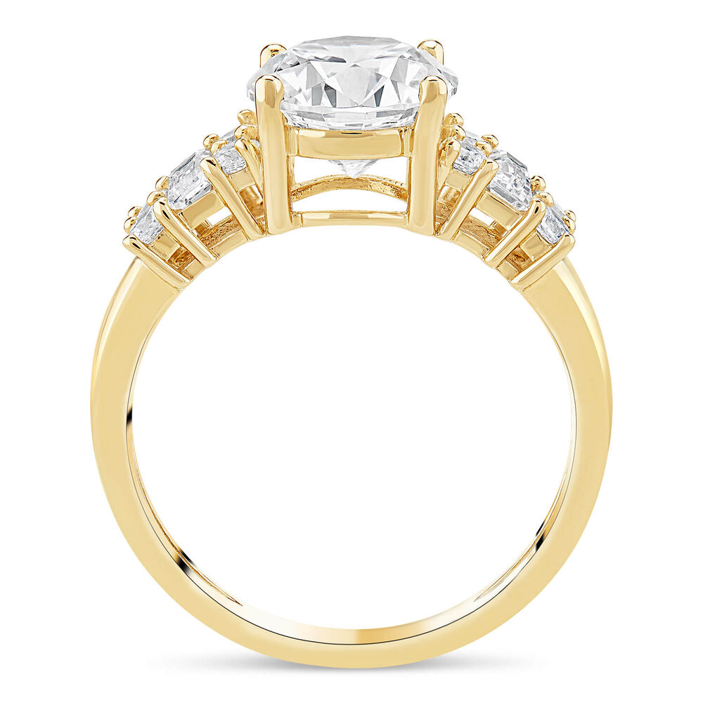 9ct Gold Round Brilliant and Baguette Cubic Zirconia Ring image number 2