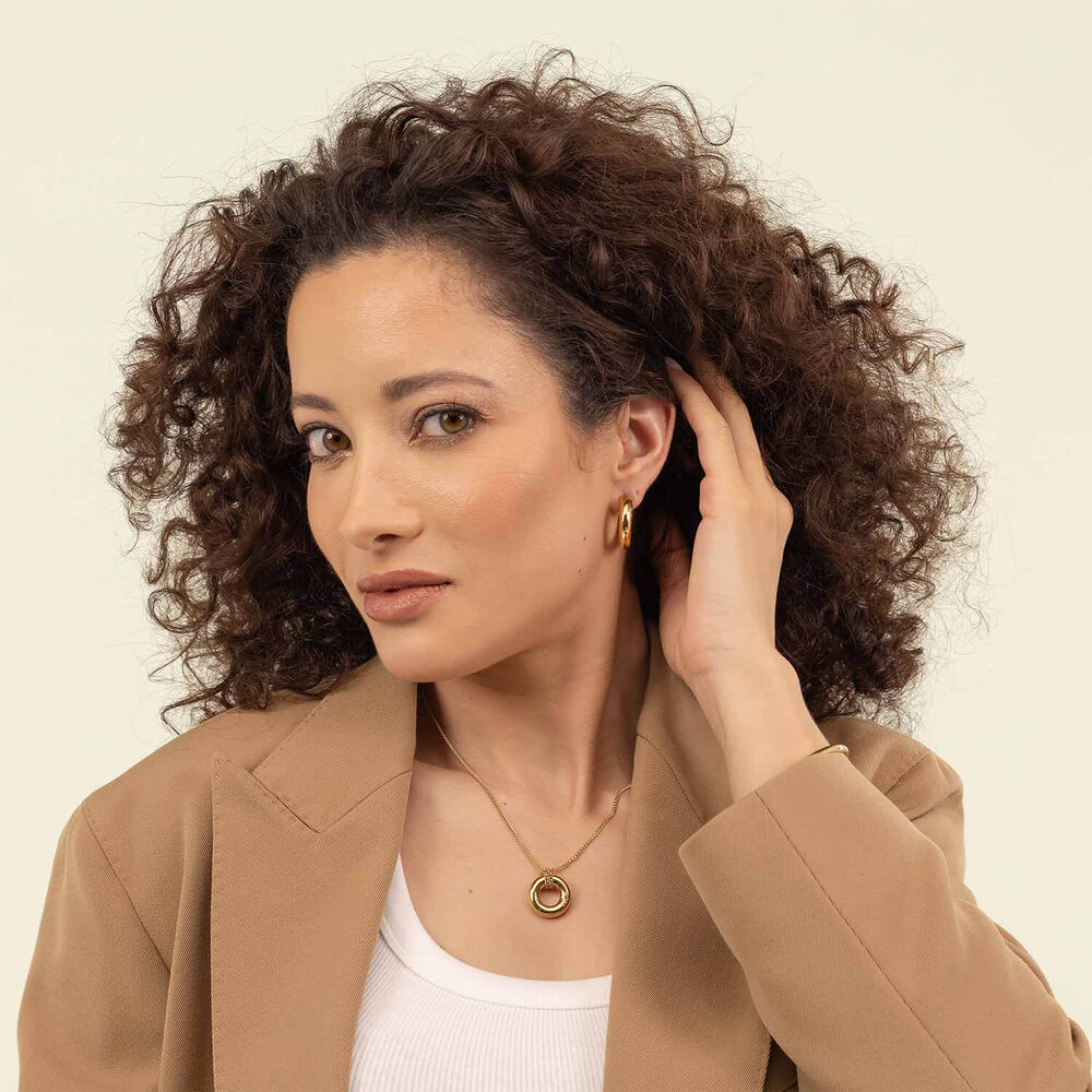 BOSS Live Gold Tone Steel Logo Detail Hoop Earrings image number 2