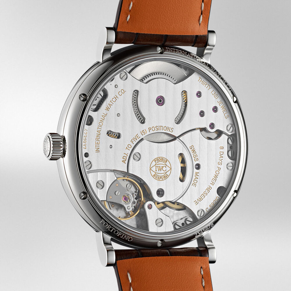 IWC Portofino Hand-Wound Eight Days silver brown leather strap watch image number 4