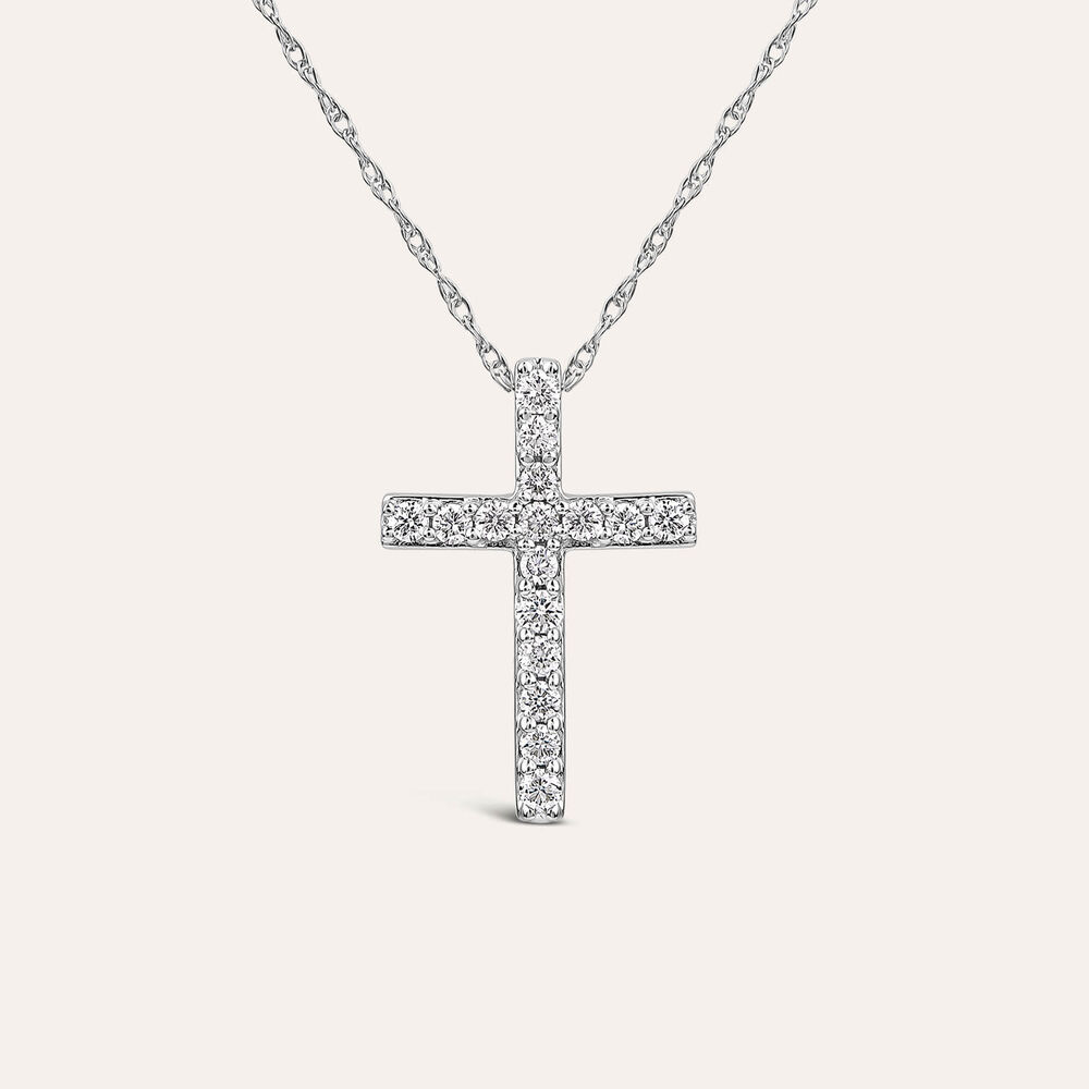 Born Classic 9ct White Gold Lab Grown 0.15ct Round Brilliant Diamond Cross Pendant