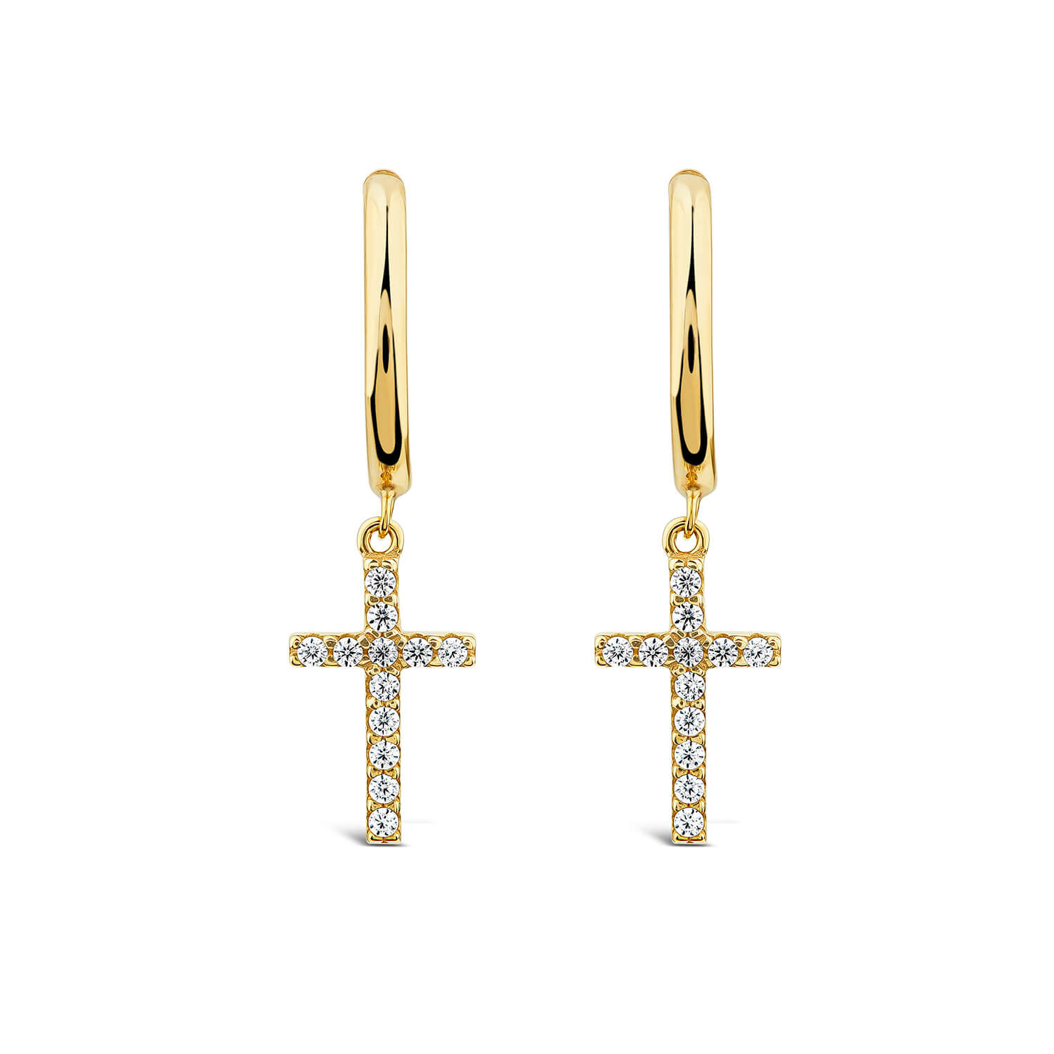 9ct Yellow Gold Cubic Zirconia Drop Cross Hoop Earrings