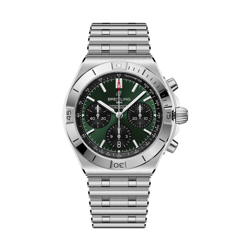 Breitling Chronomat B01 Chronograph 42mm Green Dial Steel Rouleaux Bracelet Watch