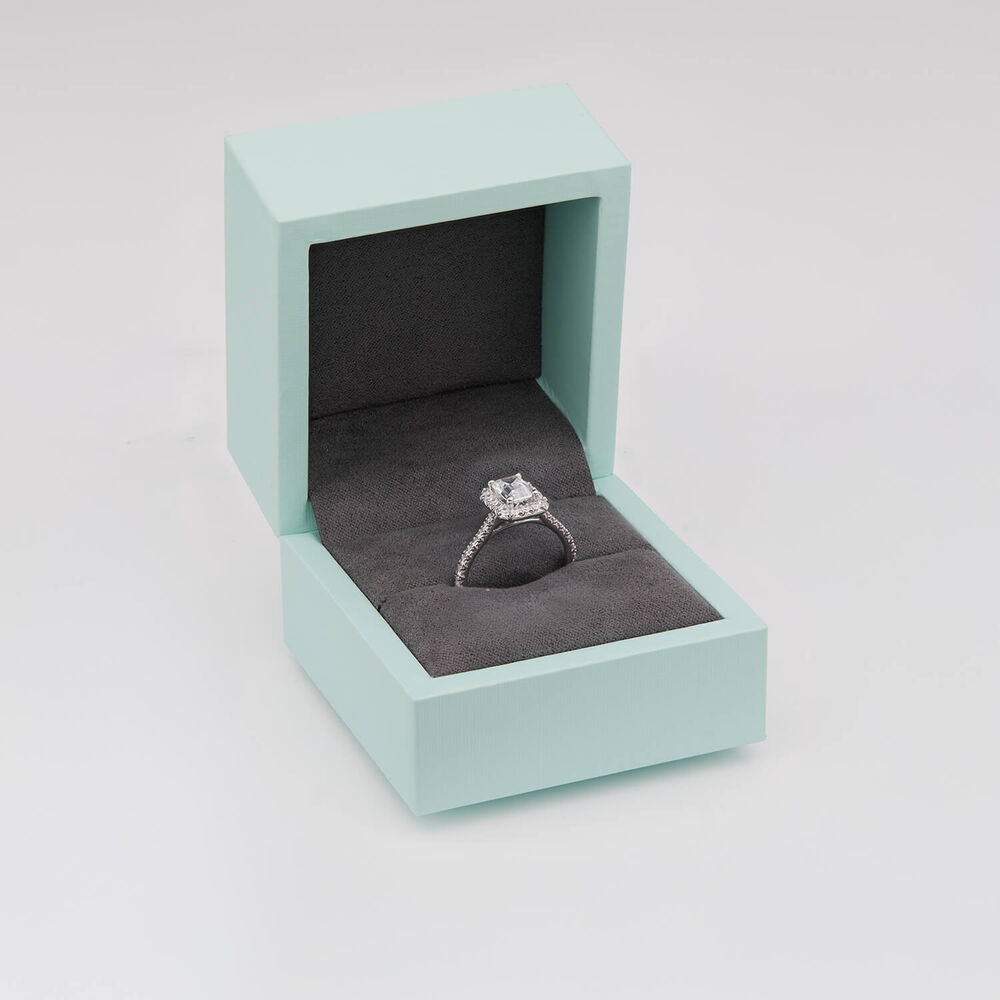 Born Platinum Lab Grown 1.40ct Emerald Cut Diamond Halo & Sides Ring image number 4