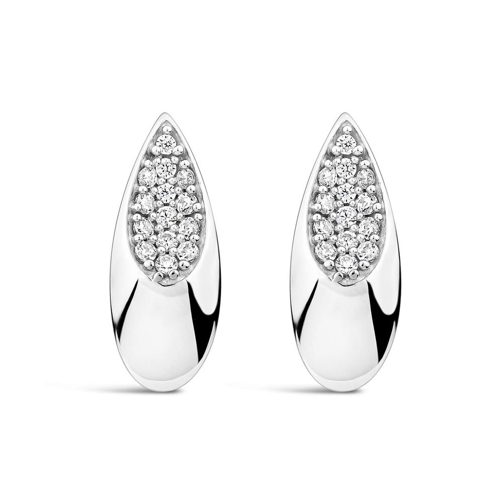 9ct White Gold Tear Shape Cubic Zirconia Pave Stud Earrings