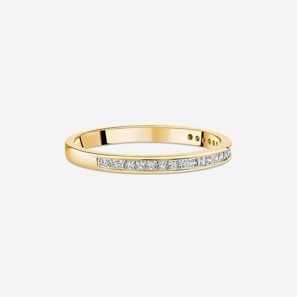 18ct Yellow Gold 2mm 0.25ct Princess Cut Channel Set Diamond Weding Ring image number 2