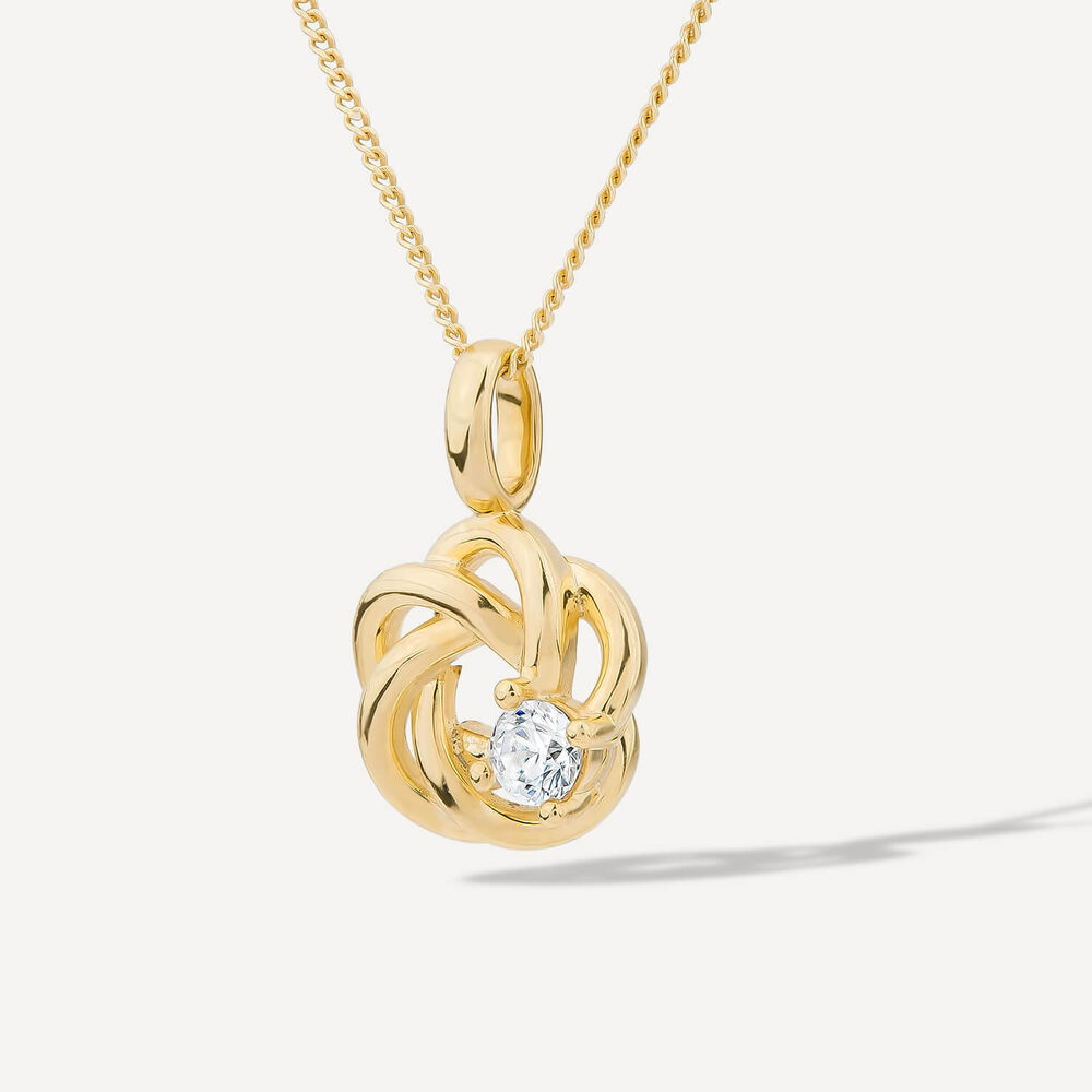 9ct Yellow Gold Cubic Zirconia Set Open Knot Pendant image number 1