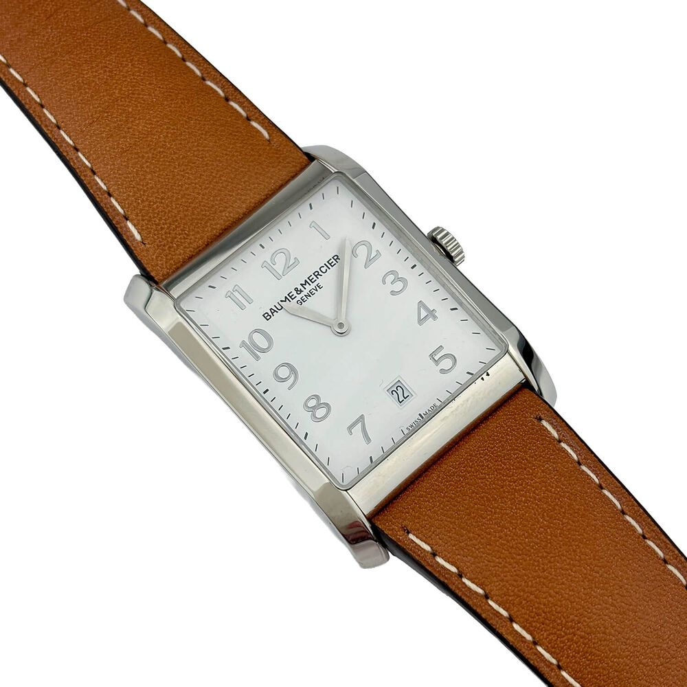 Pre-Owned Baume & Mercier Hampton 42.6x29.2mm White Dial Brown Leather Strap Watch image number 1