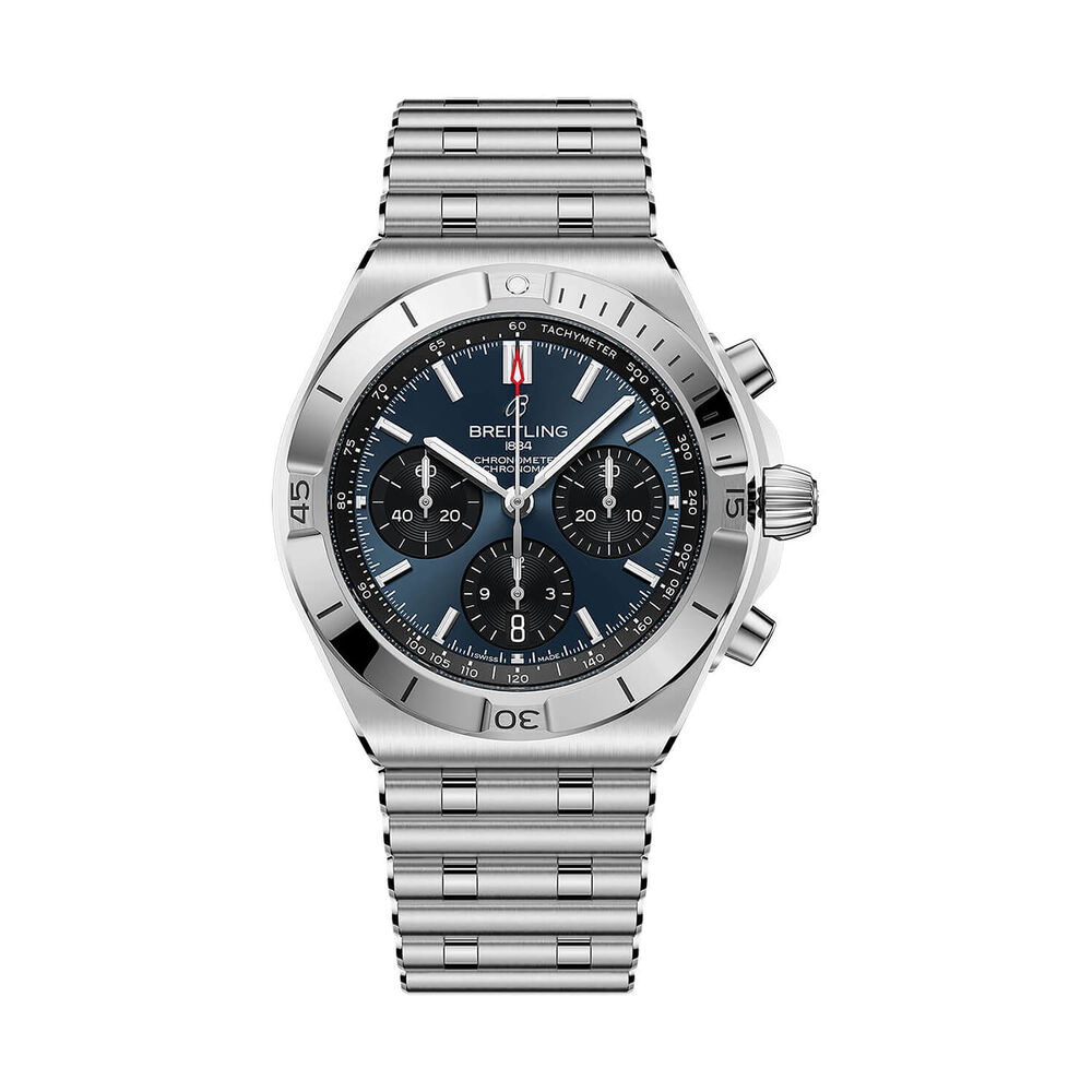 Breitling Chronomat B01 Chronograph 42mm Blue Dial Steel Rouleaux Bracelet Watch