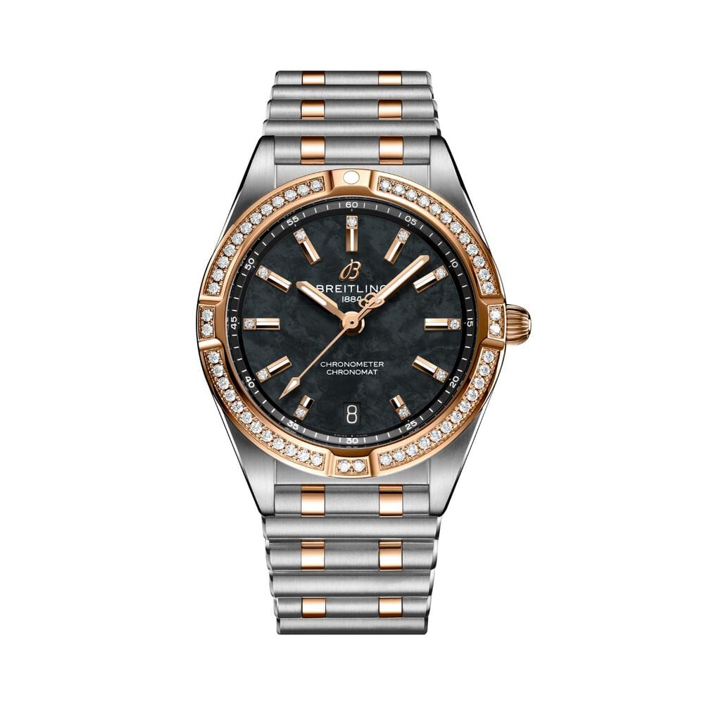 Breitling Chronomat UK Edition 32mm Black MOP Dial Diamond Set Bezel Steel Bracelet Watch