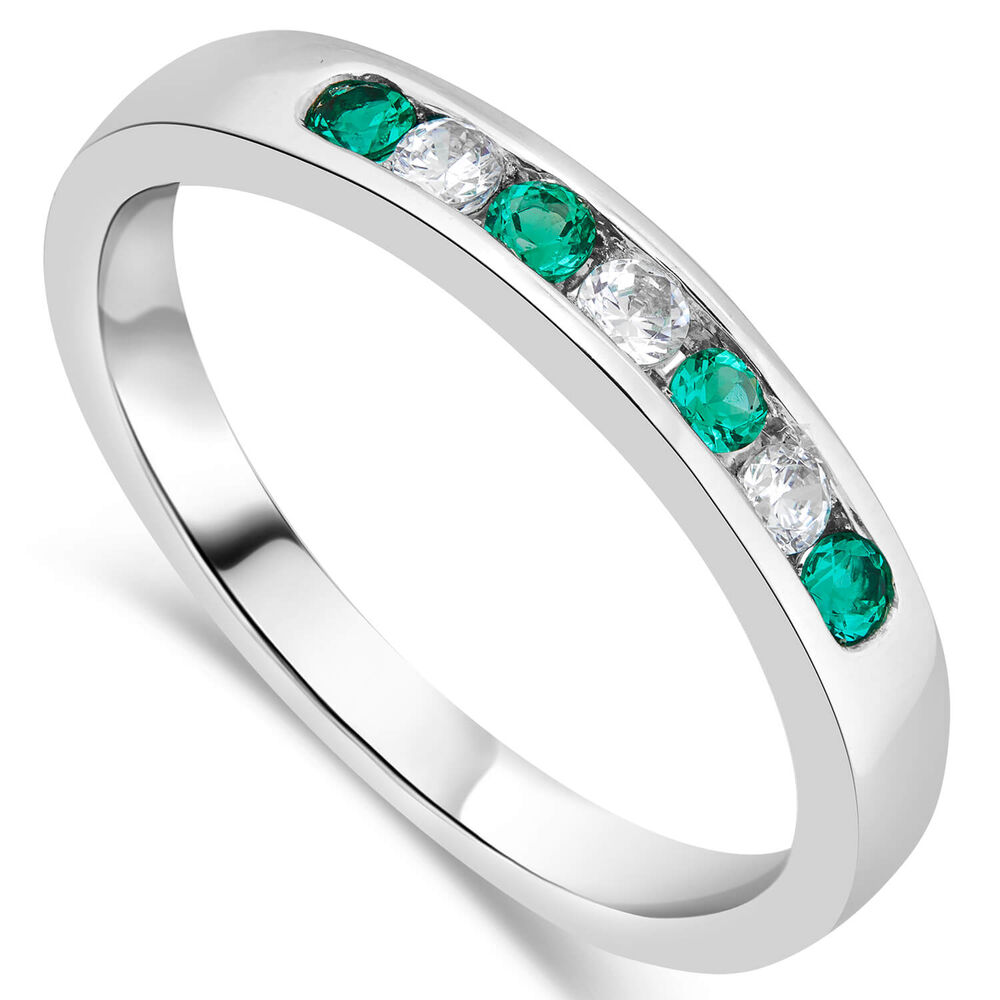 9ct white gold emerald and diamond ring image number 0