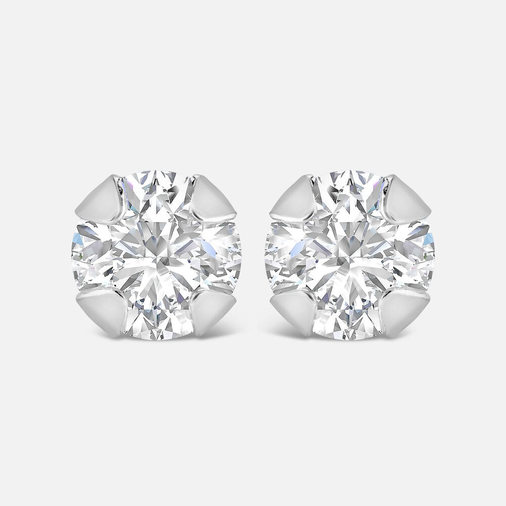 9ct White Gold 4mm 4 Claw Cubic Zirconia Stud Earrings