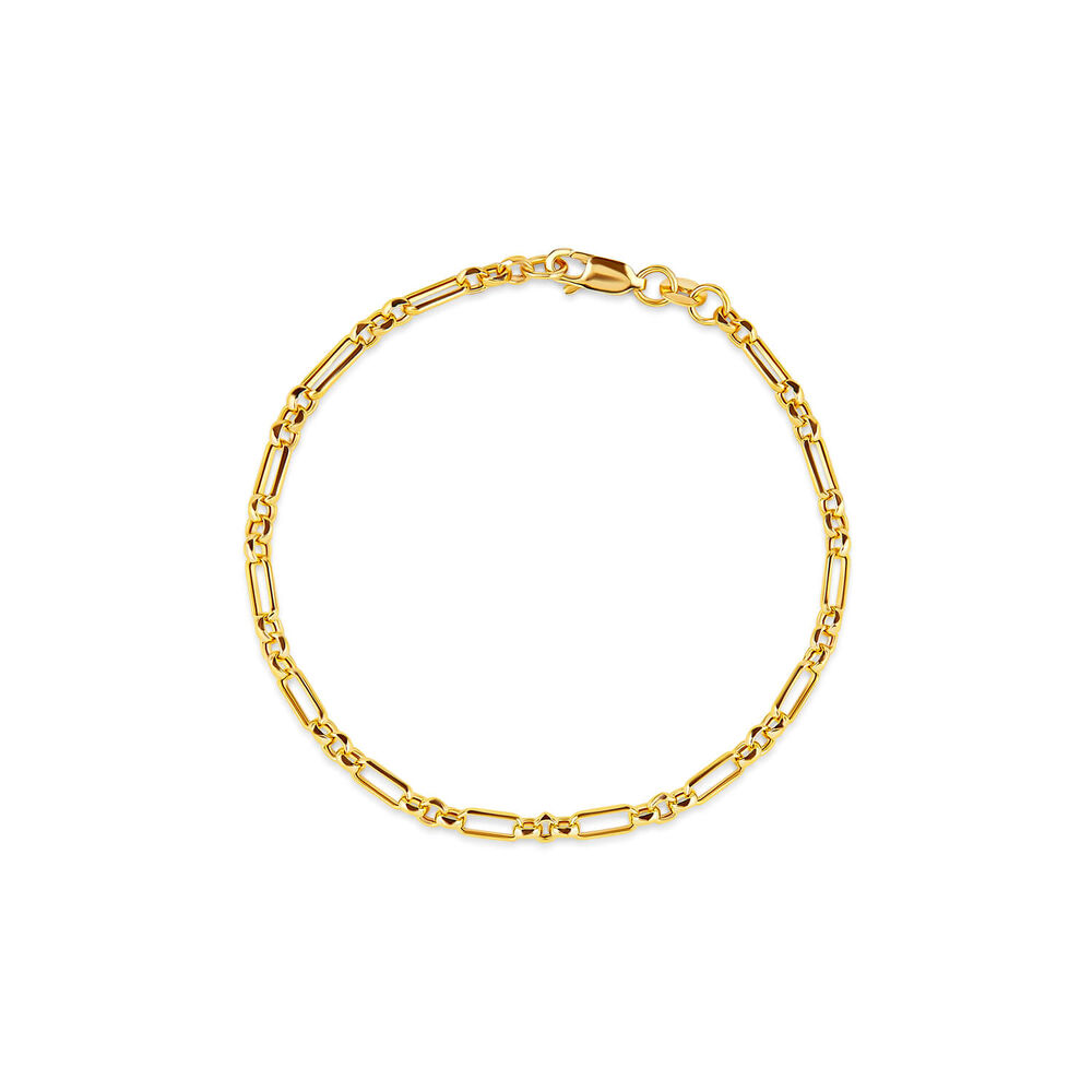 9ct Yellow Gold Diamond Cut Figaro Belcher Bracelet image number 0