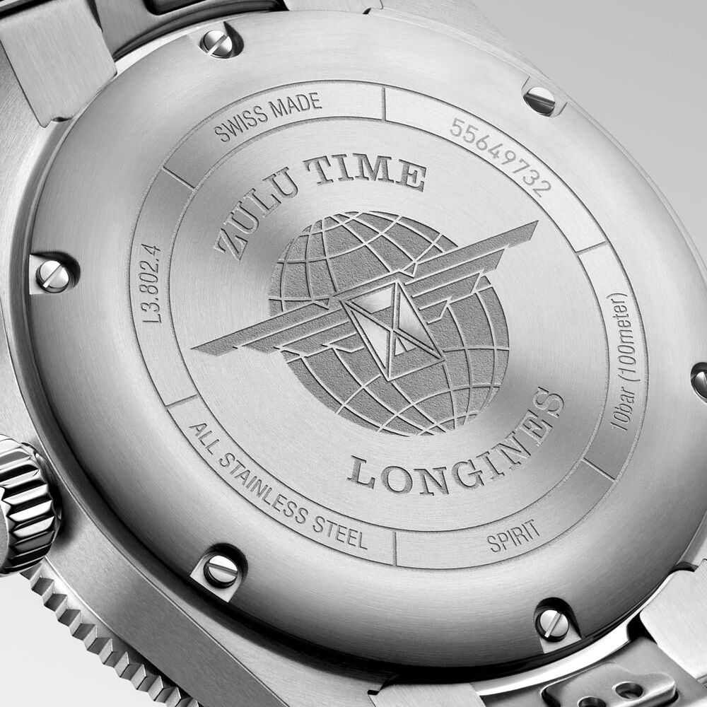 Longines Spirit Zulu Time 39mm Black Dial Blue Bezel Steel Bracelet Watch image number 5