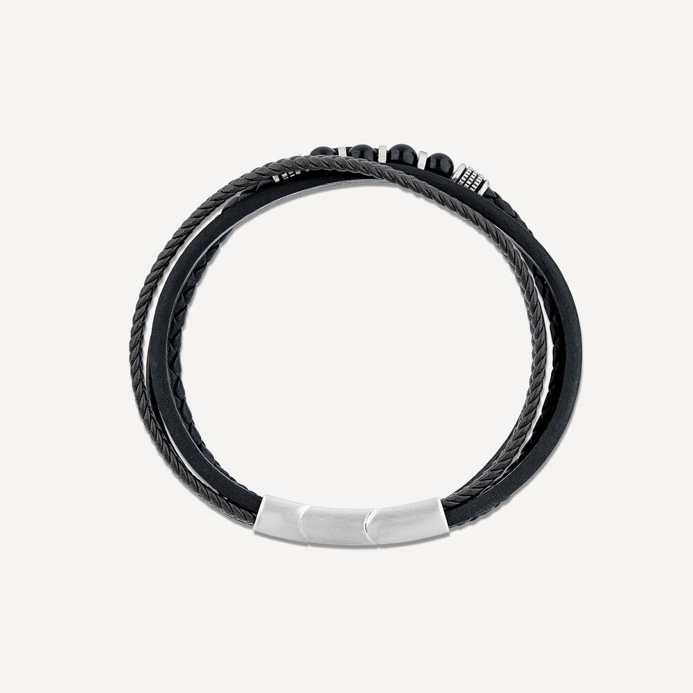 Gents Steel Onyx & Leather Multi Strap Bracelet image number 4