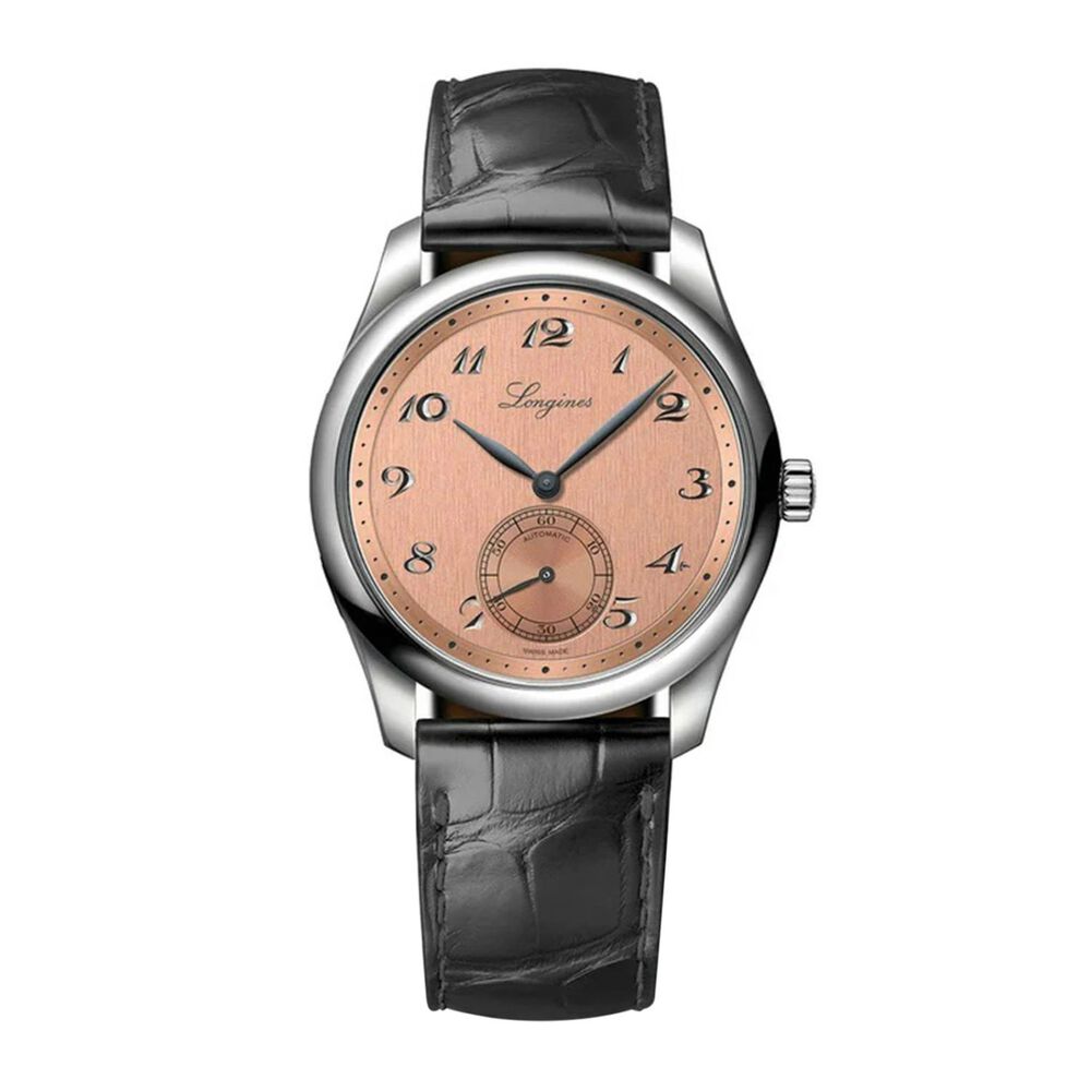 The Longines Master Collection Collection 38.5mm Salmon Dial Black Leather Strap Watch