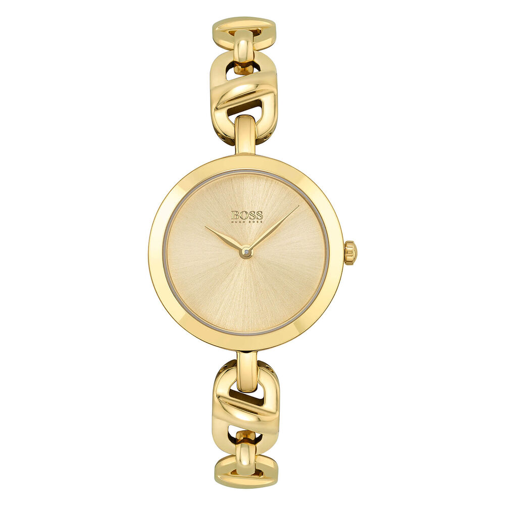 Hugo Boss Chain 28mm Sunray Dial Yellow Gold PVD Case Bracelet Watch image number 0