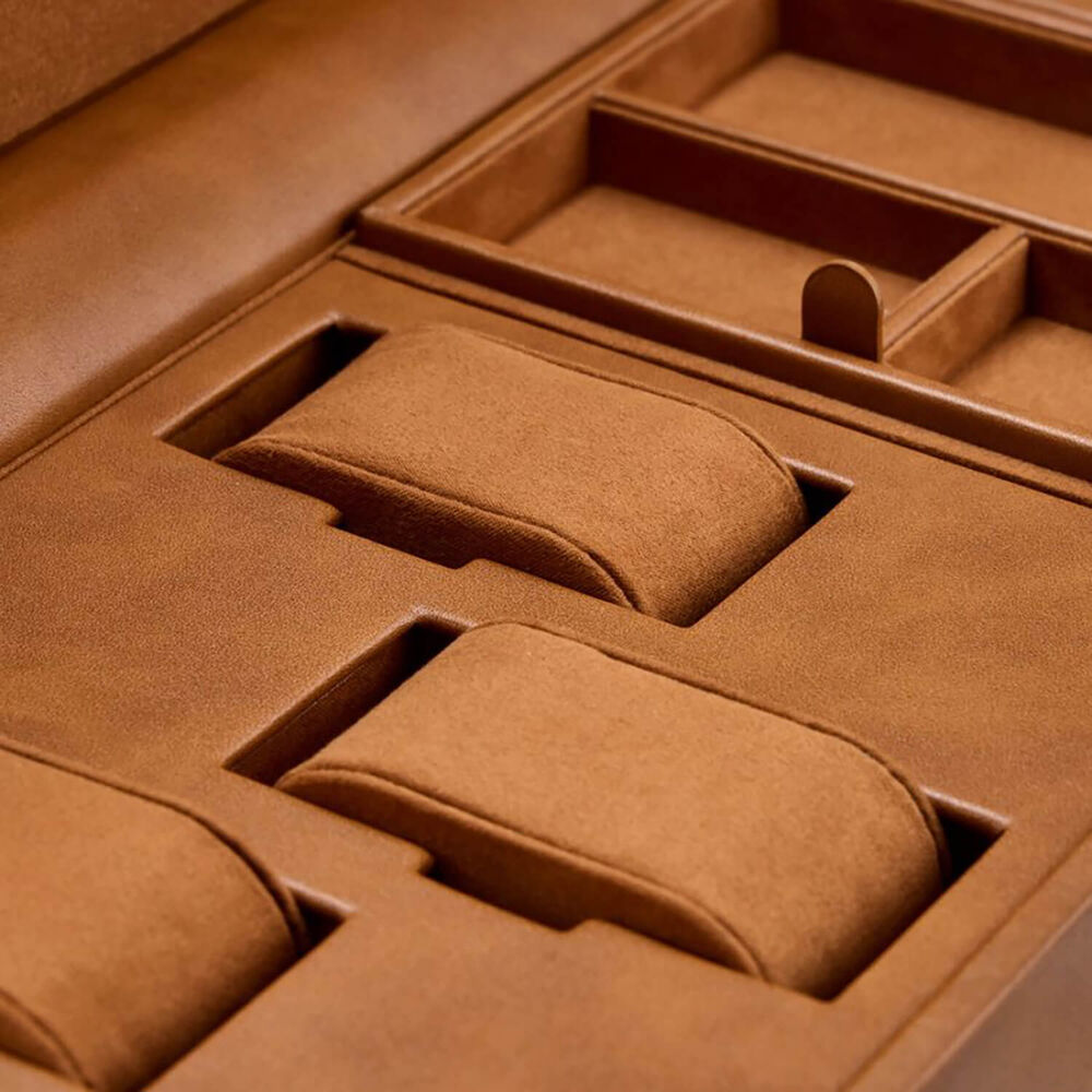 WOLF Brogue Burnished Brown Double Watch Winder With Storage