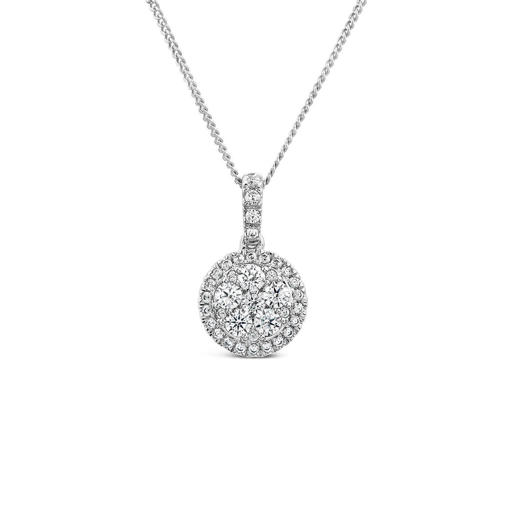9ct White Gold 0.40ct Diamond Pave Halo Cluster Round Pendant