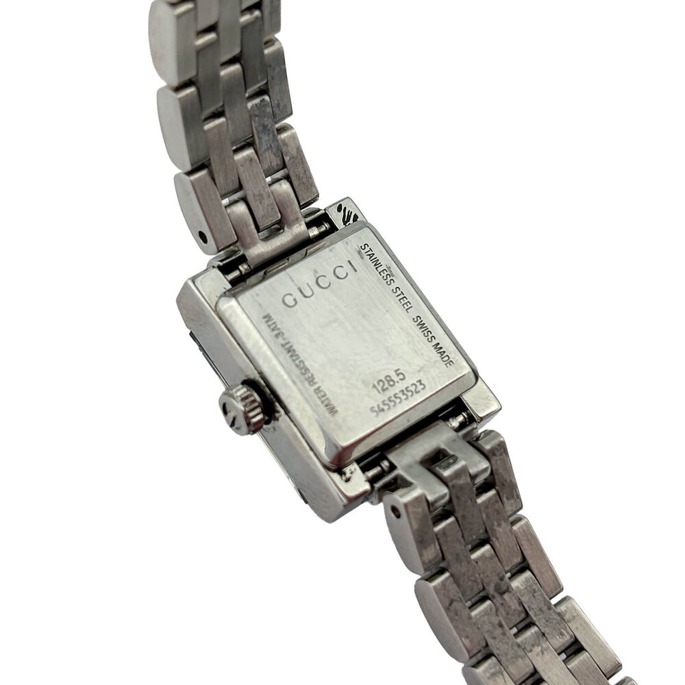 Pre-Owned Gucci G-Frame Square Black Three Diamonds Dial Steel Bracelet Watch image number 2