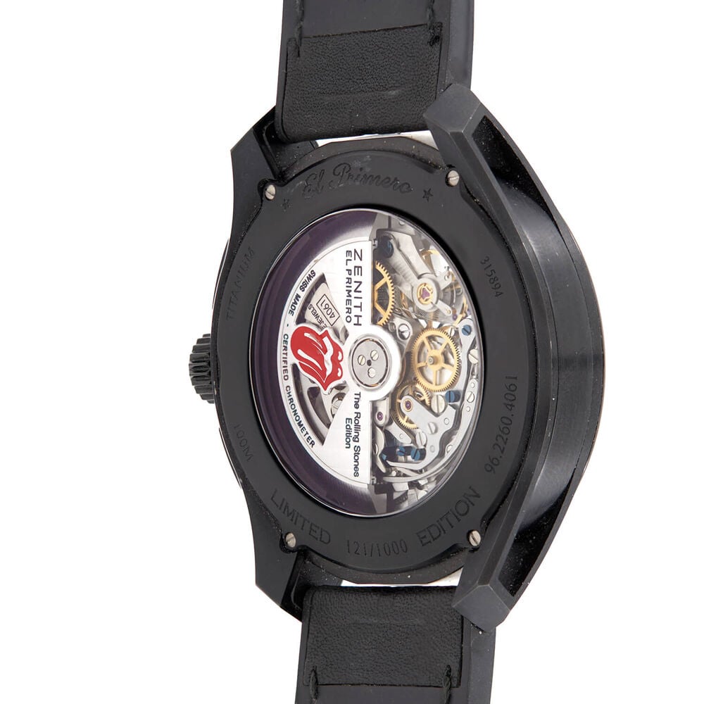 Pre-Owned Zenith El Primero Chronomaster Rolling Stones 45mm Black Dial Leather Strap Watch image number 3