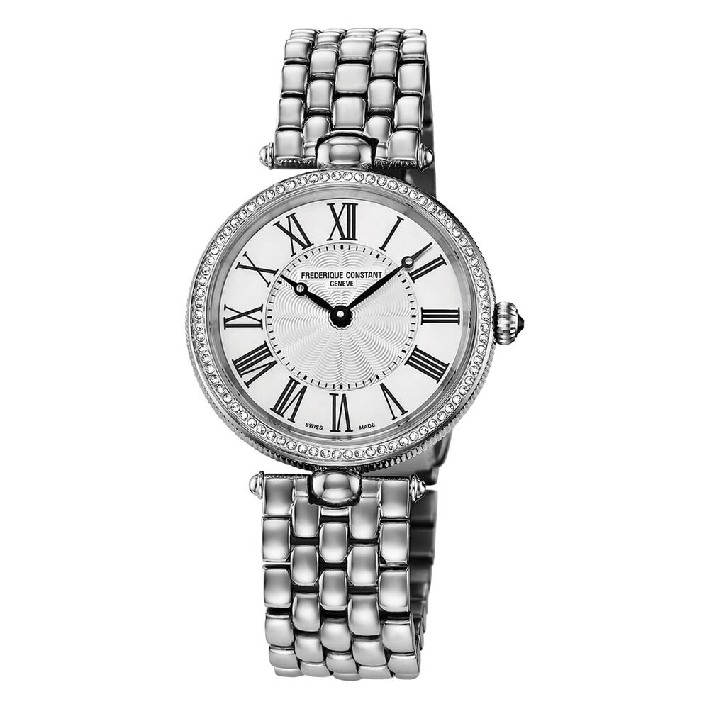 Frederique Constant Ladies Art Deco 30mm Quartz Silver Dial Diamond Case Watch