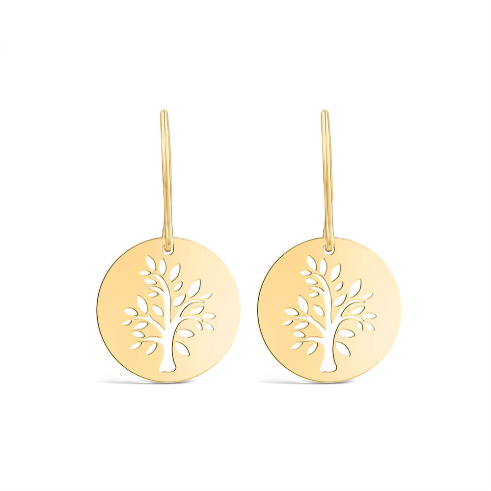 9ct Yellow Gold Tree Of Life Disc Drop Earrings image number 0