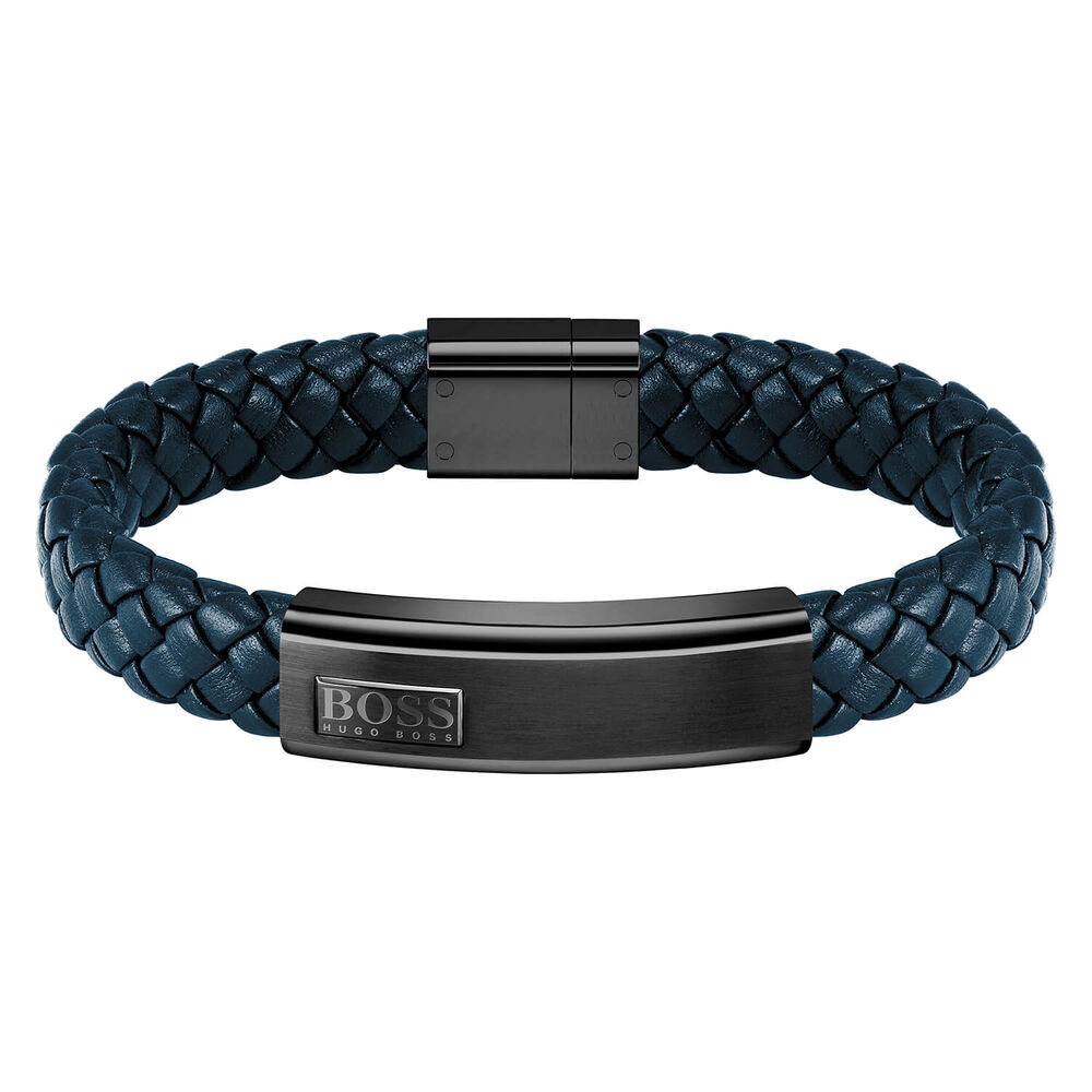 BOSS Gents Lander Blue Leather Bracelet