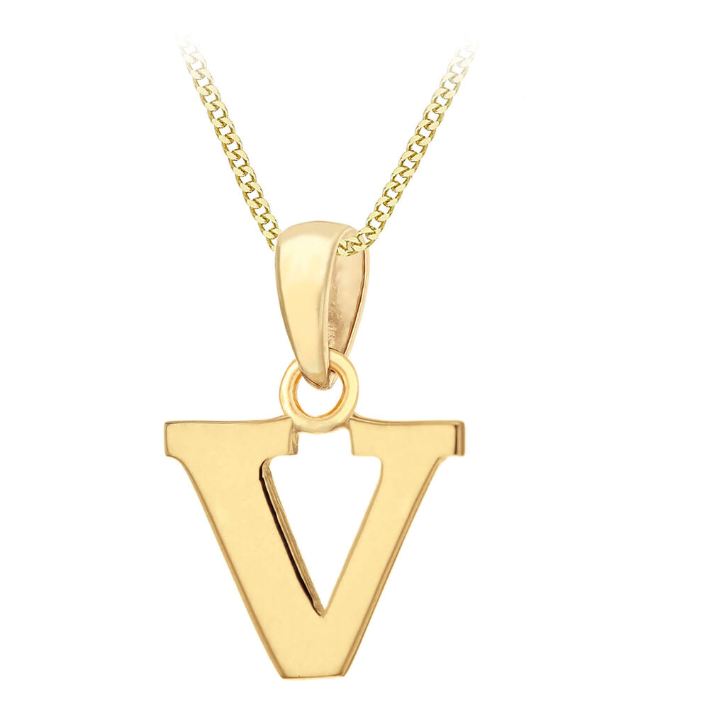 9ct Yellow Gold Plain Initial V Pendant (Special Order) (Chain Included) image number 0