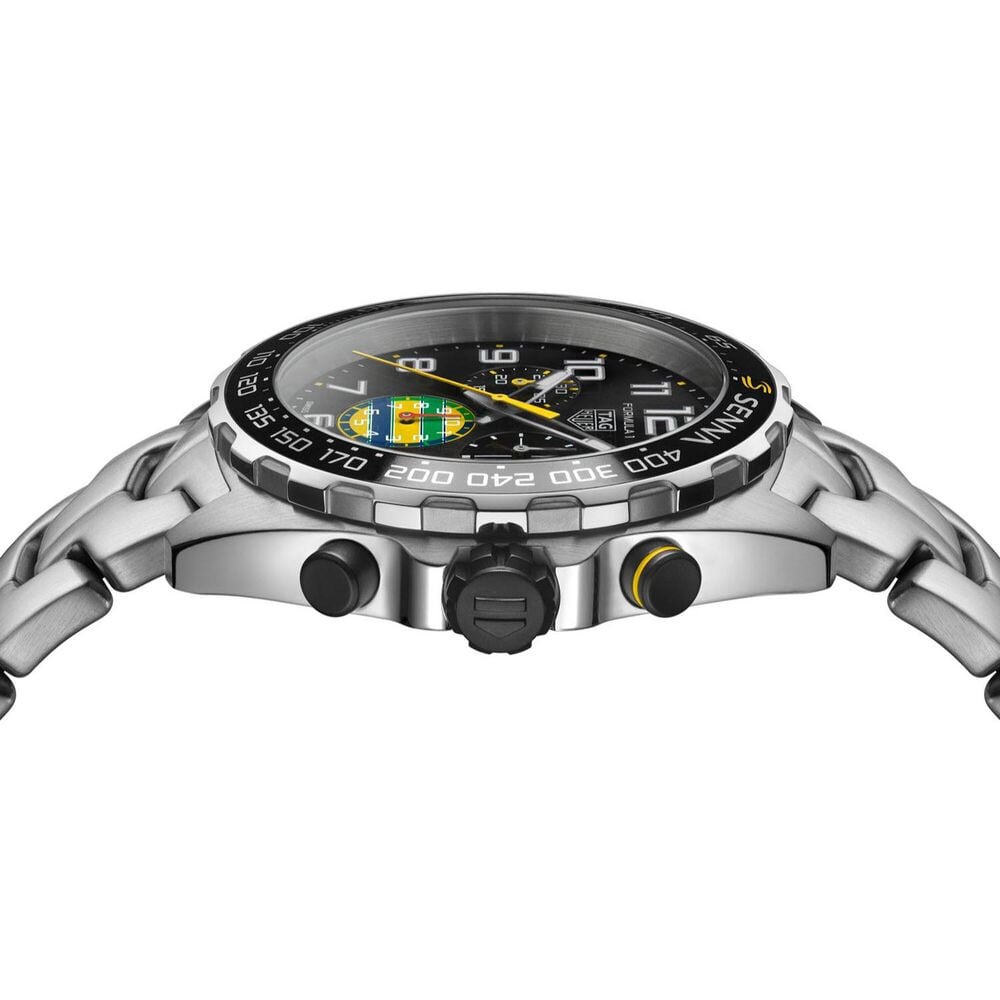 TAG Heuer Formula 1 Chronograph x Senna 43mm Black Dial Steel Bracelet Watch image number 3