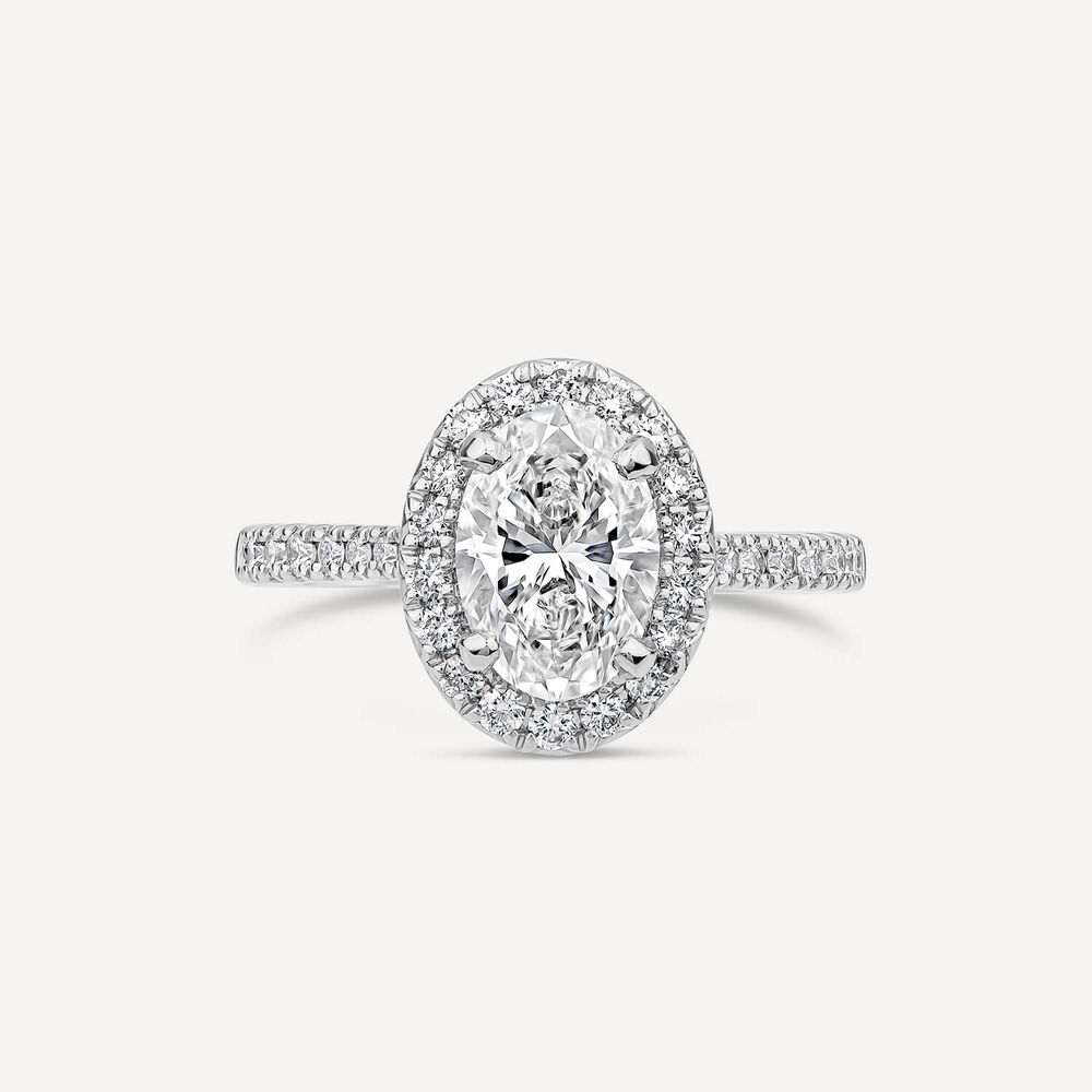 Born Platinum 1.92ct Lab Grown Oval Halo & Diamond Sides Ring