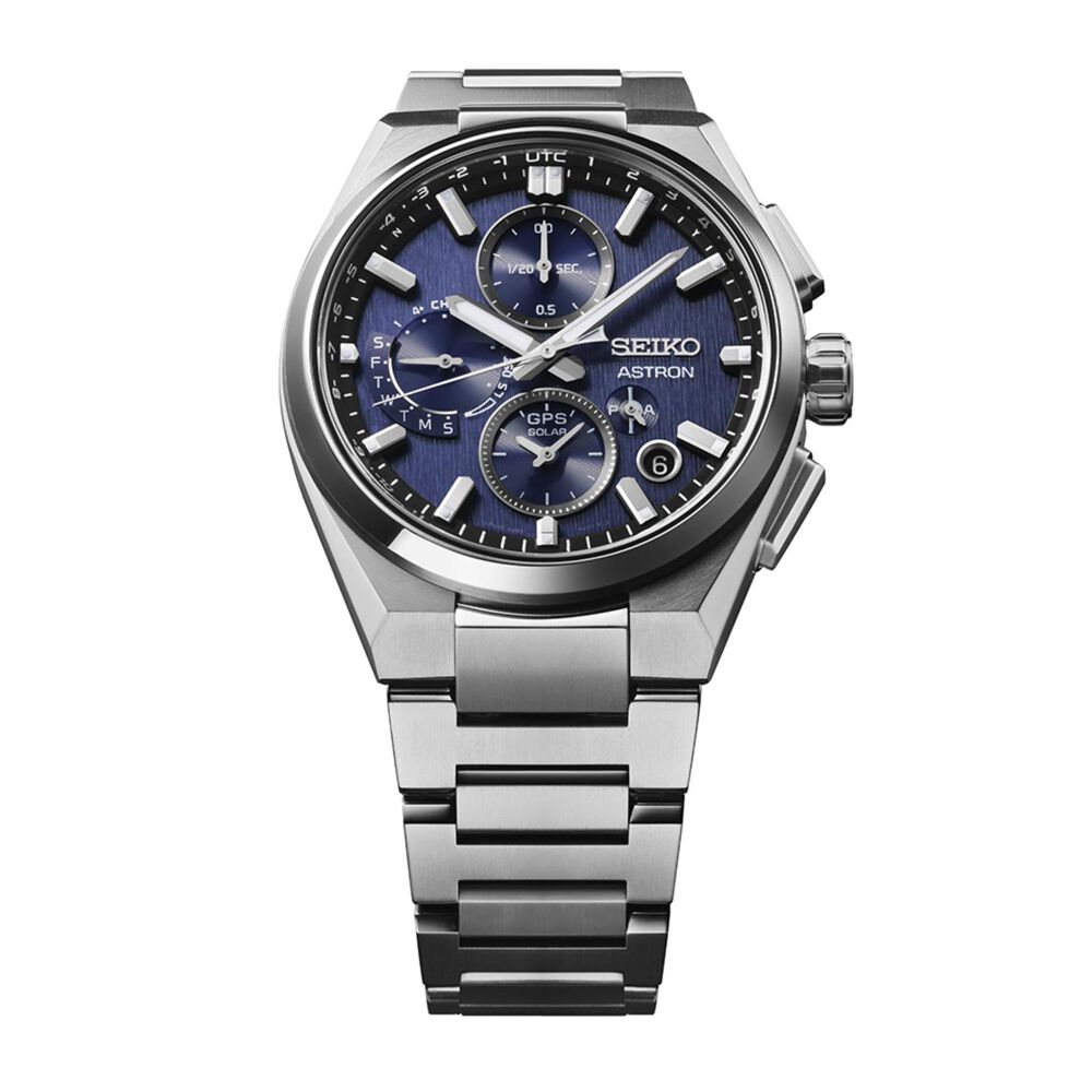 Seiko Astron GPS Solar 5X Dual-Time Chronograph 42mm Infinite Blue Dial Titanium Bracelet Watch image number 2