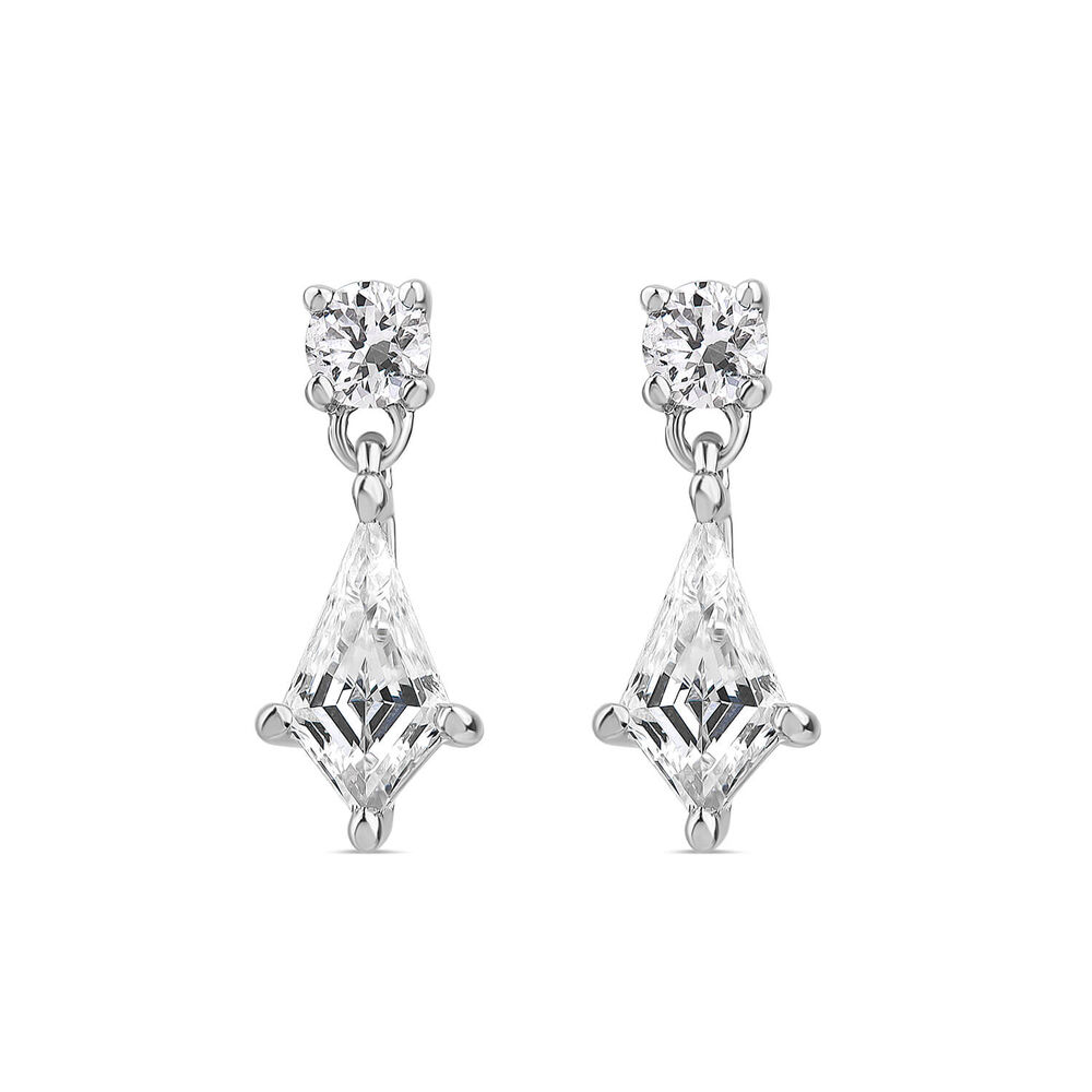 Born Classic 9ct White Gold Lab Grown 0.5ct Kite Shaped & Round Brilliant Diamond Drop Earrings image number 0