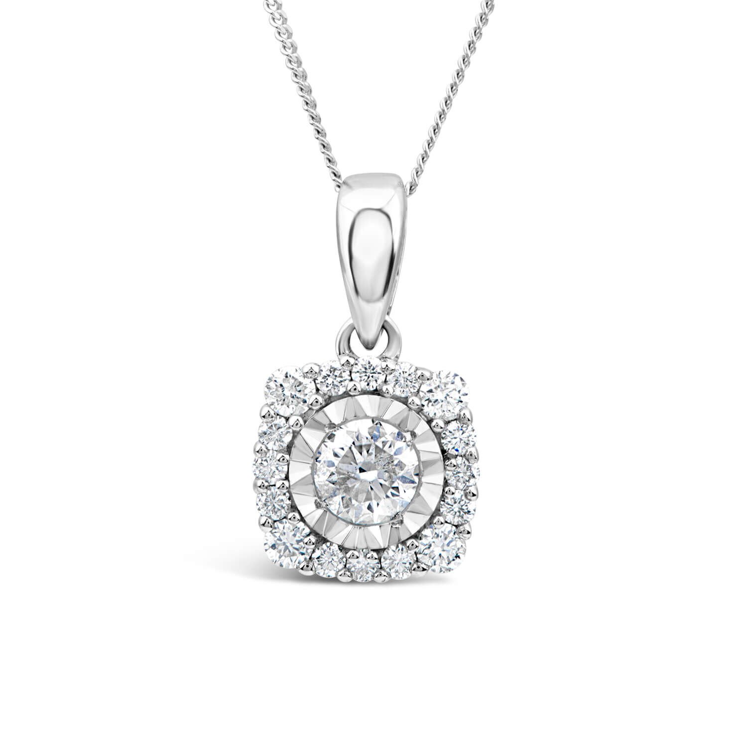 9ct White Gold 0.26ct Square Illusion Diamond Halo Pendant