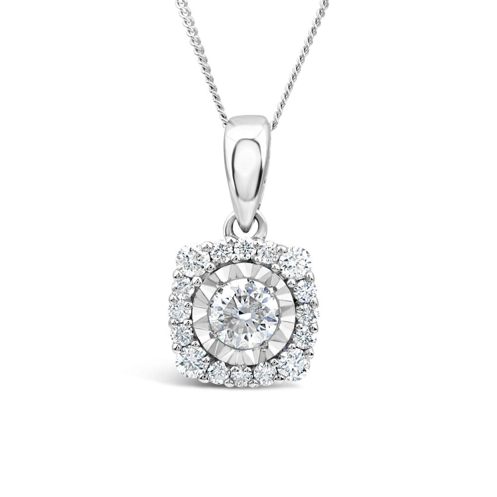 9ct White Gold 0.26ct Square Illusion Diamond Halo Pendant