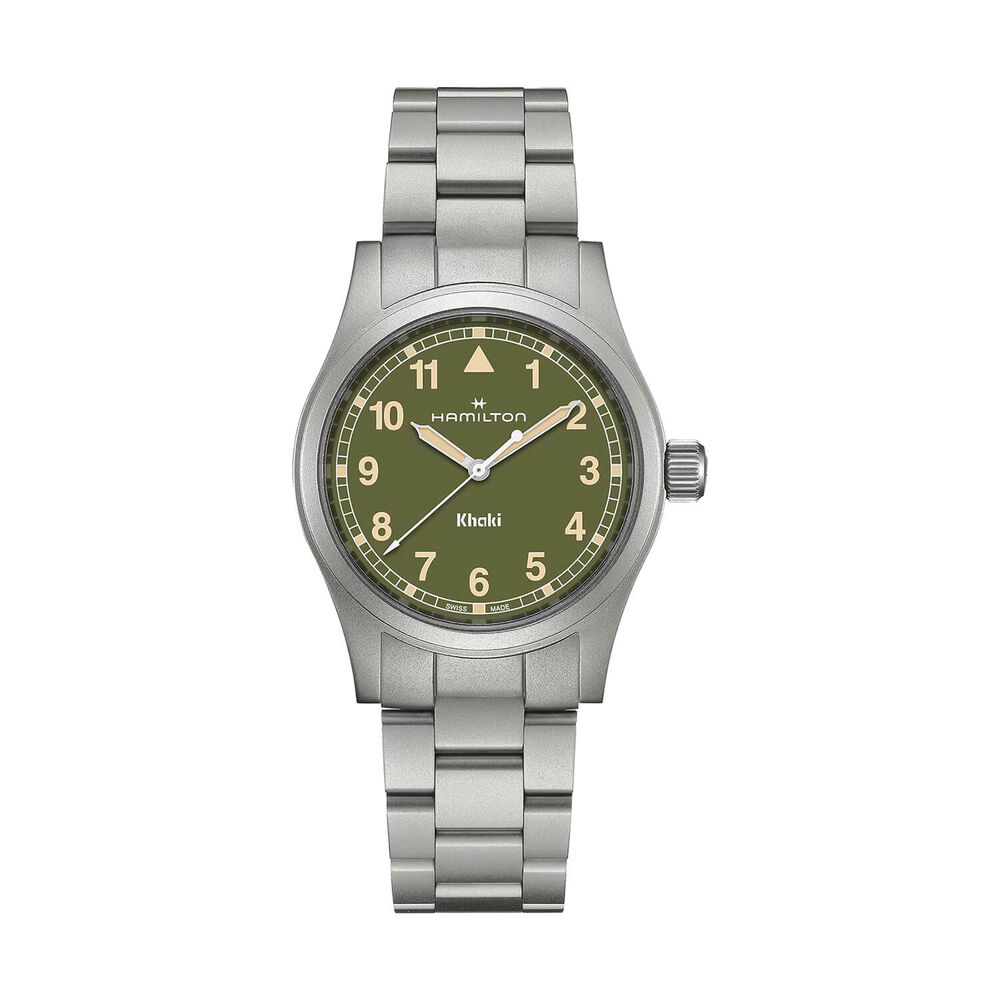 Hamilton Khaki Fields Quartz 38mm Green Dial Steel Bracelet Watch image number 0