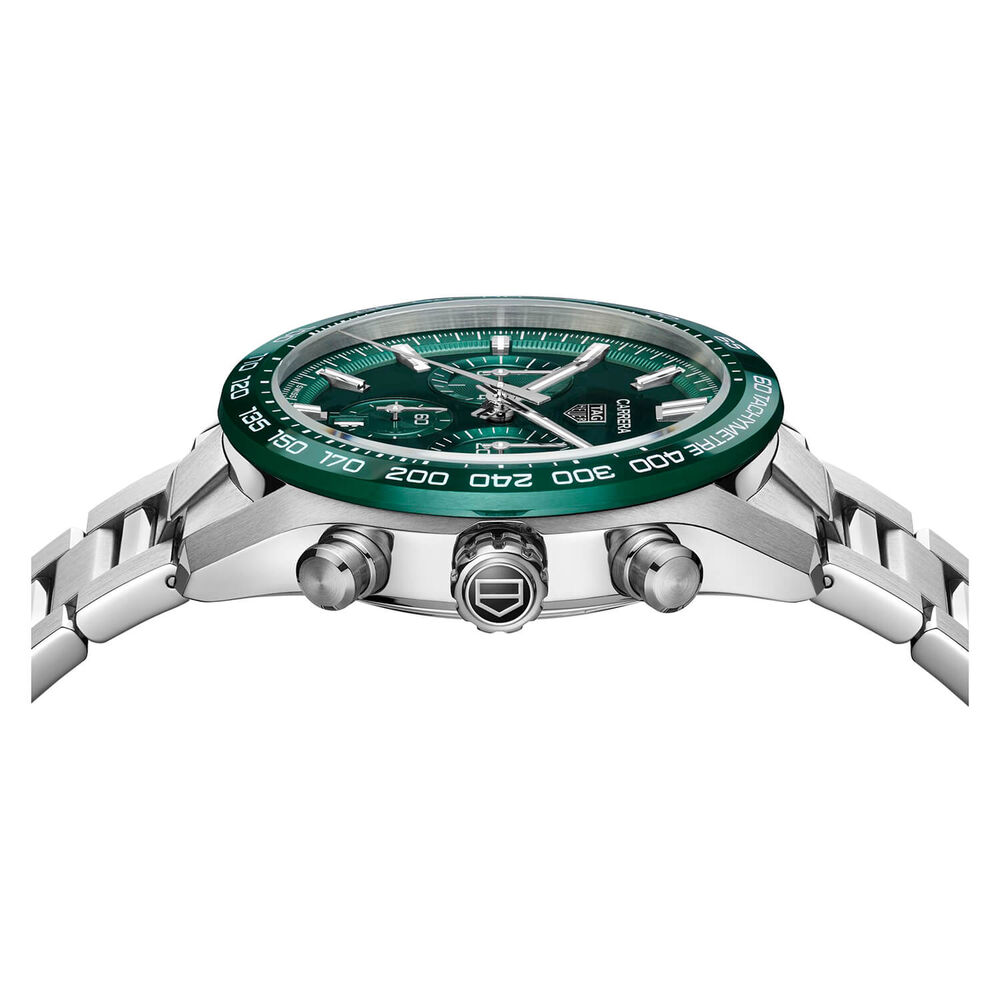 TAG Heuer Carrera 44mm Green Chronograph Dial Steel Case & Bracelet Watch image number 2