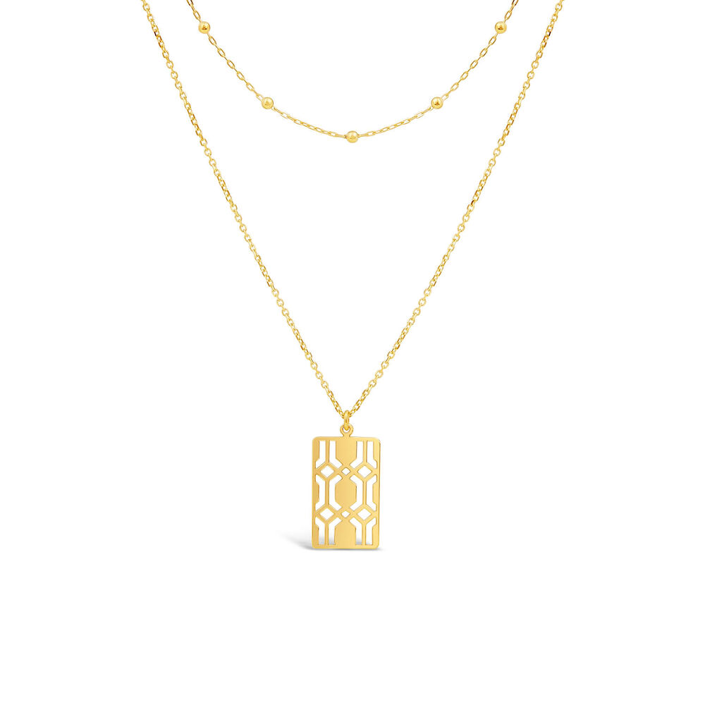 9ct Yellow Gold Milan Filigree Rectangular Disc Double Chain Necklet image number 0