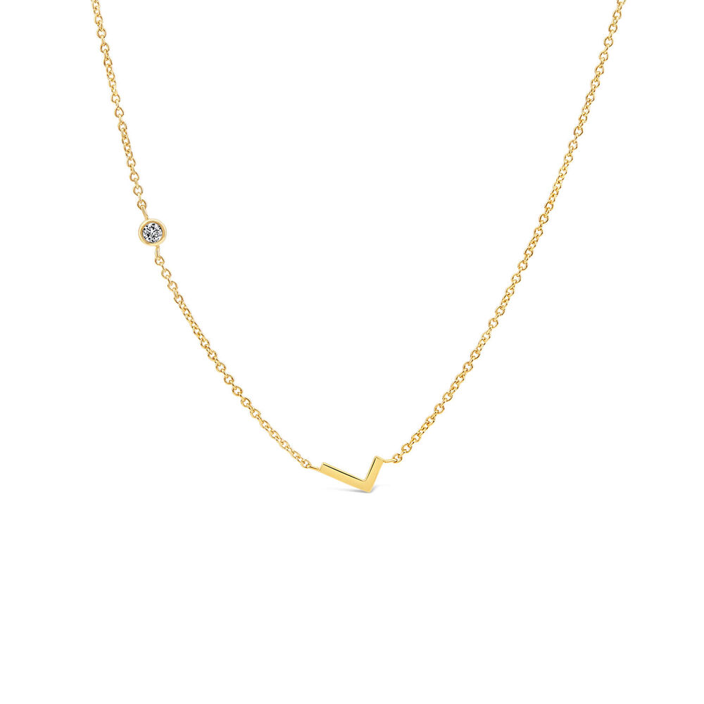 Sterling Silver Yellow Gold Plated 0.06ct Lab Grown Diamond Initial L Necklet