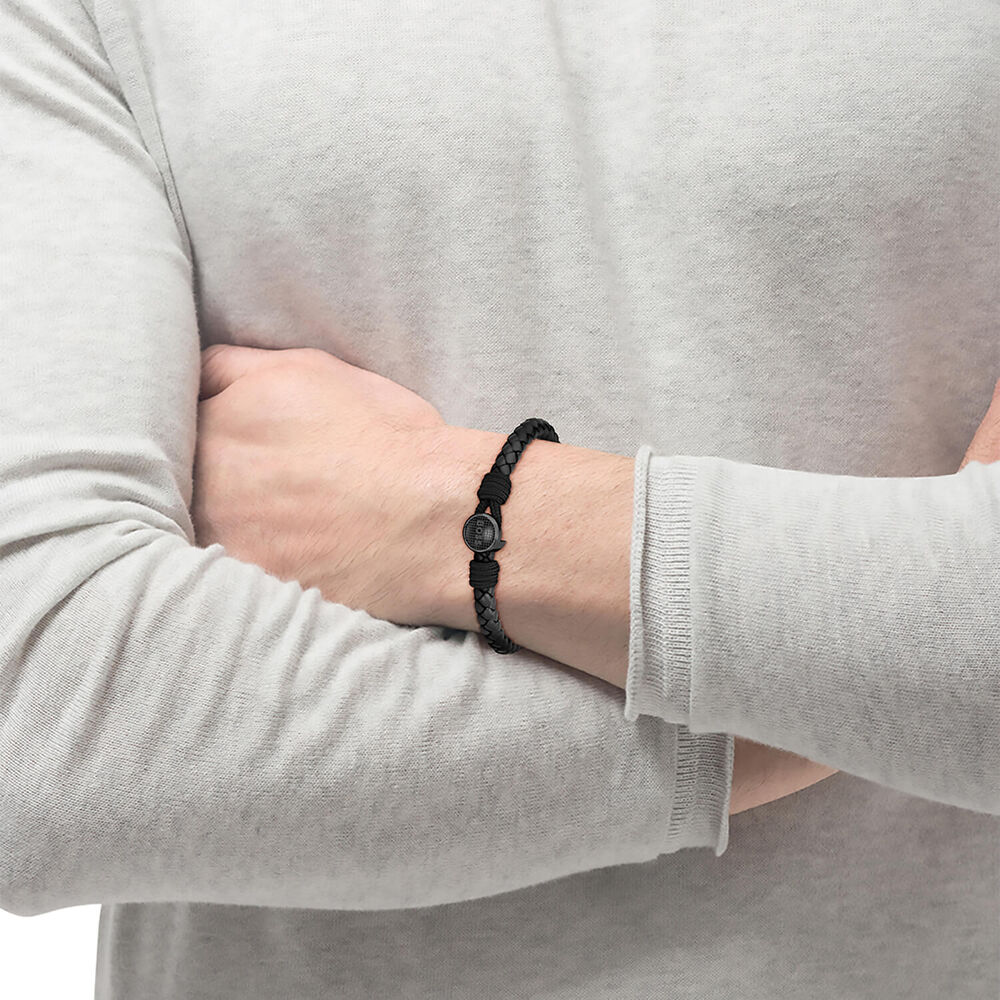 BOSS Thad Classic Braided Black Leather Bracelet image number 2