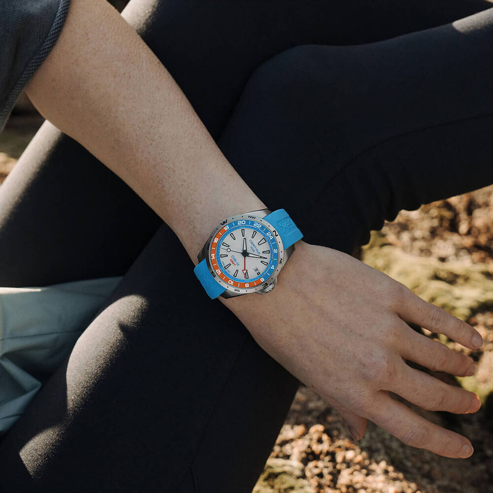 Certina DS-X GMT 41mm White Dial Turqoise Blue Rubber Strap Watch image number 4