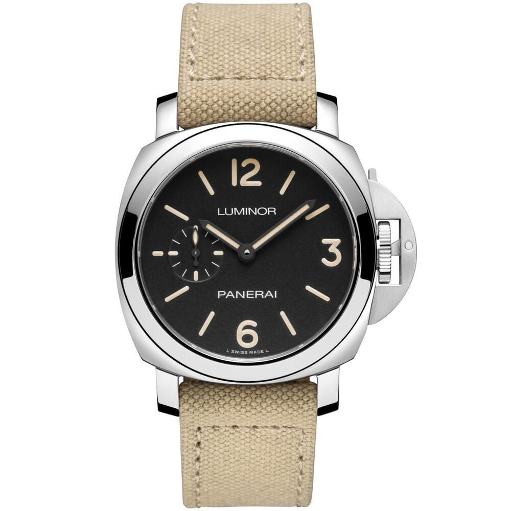 Panerai Luminor 42mm Black Dial Beige Canvas Strap Watch