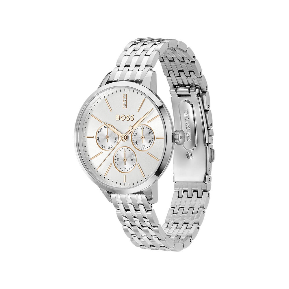 BOSS Symphony 38mm Silver Crystal Studded Dial Steel Bracelet Watch image number 2