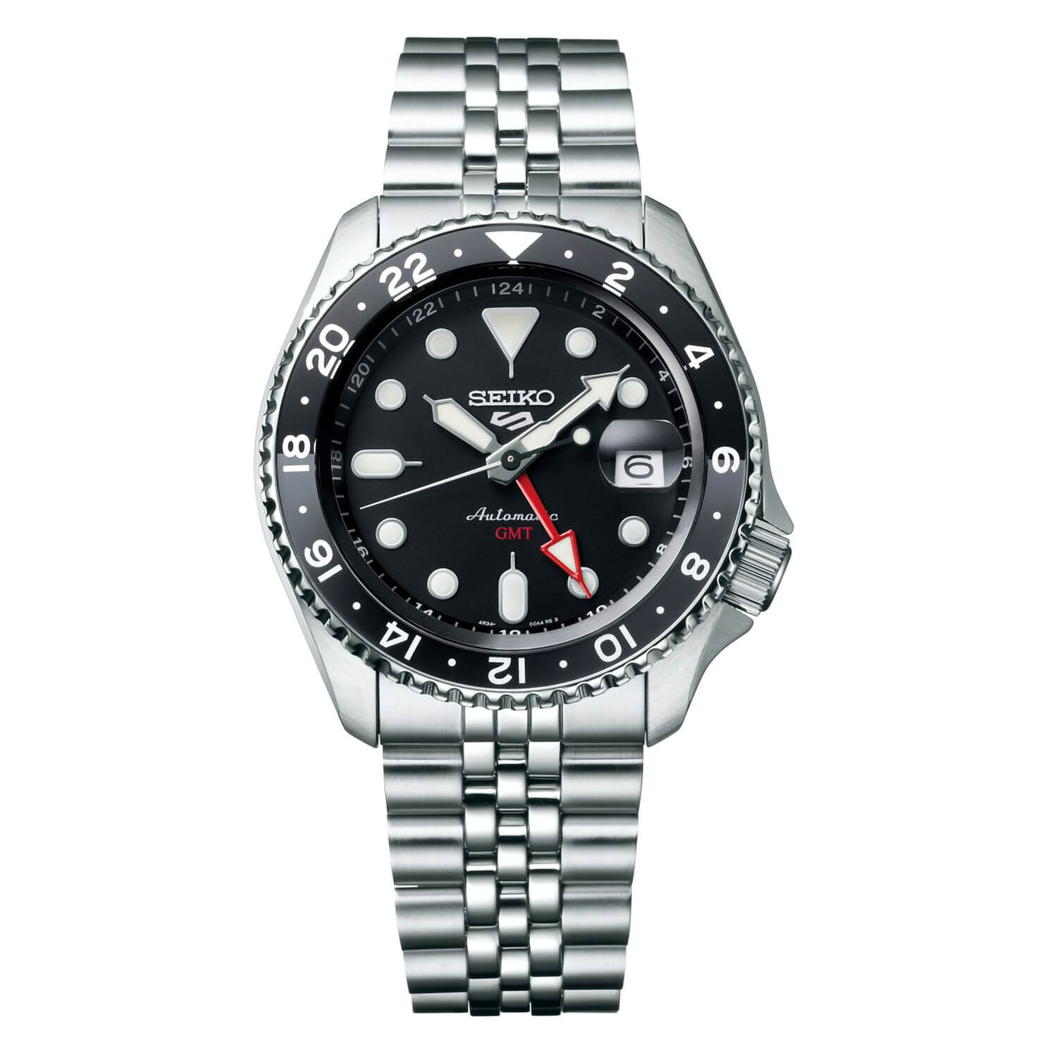 Seiko 5 Sports GMT Black Dial Bracelet Watch