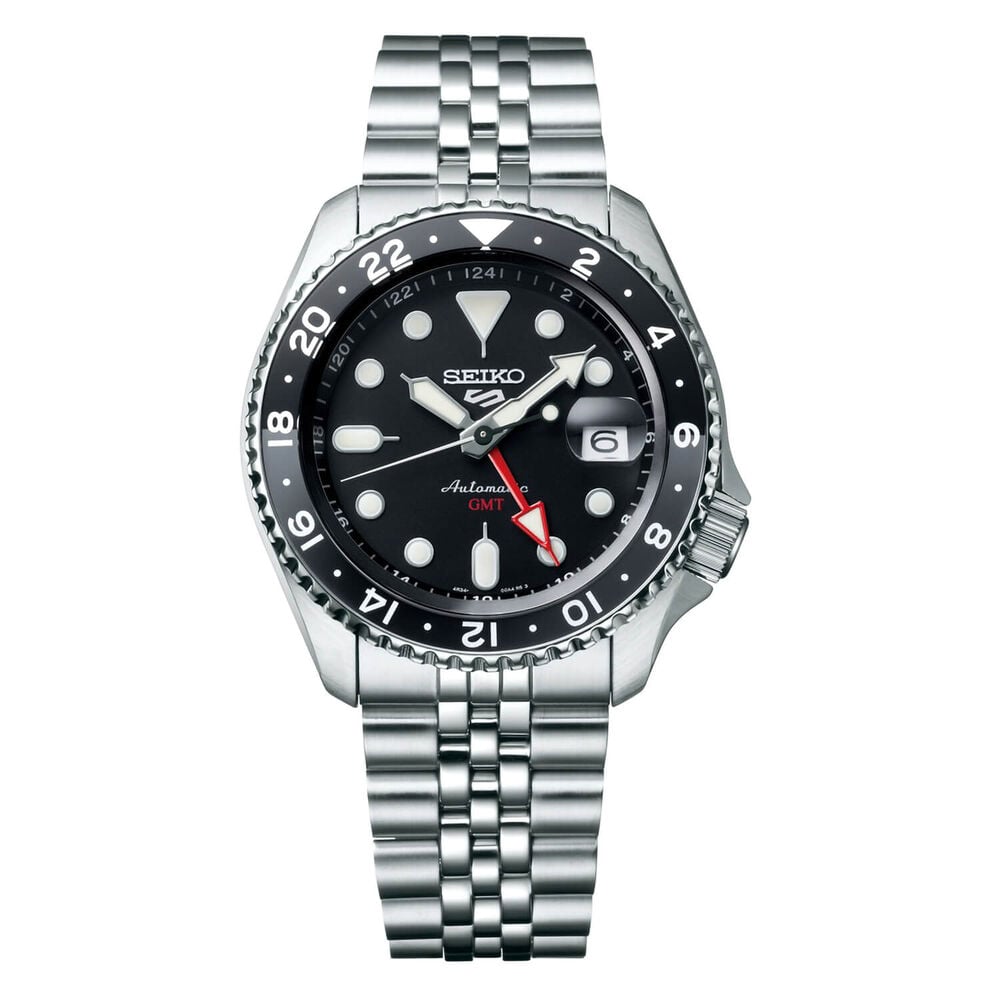 Seiko 5 Sports 'Black Grape GMT 42.5mm Black Dial Steel Bracelet Watch