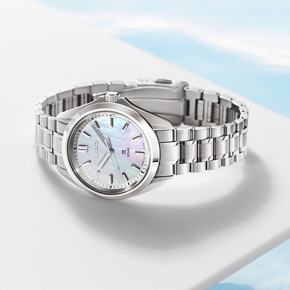Seiko Prospex Ladies Marine Sports Seafoam White 34mm Dial Steel Bracelet Watch image number 4