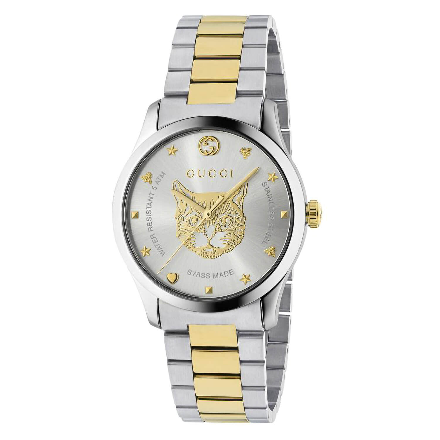 Gucci G Timeless 38mm Feline Dial Two Tone Bracelet Ladies Watch