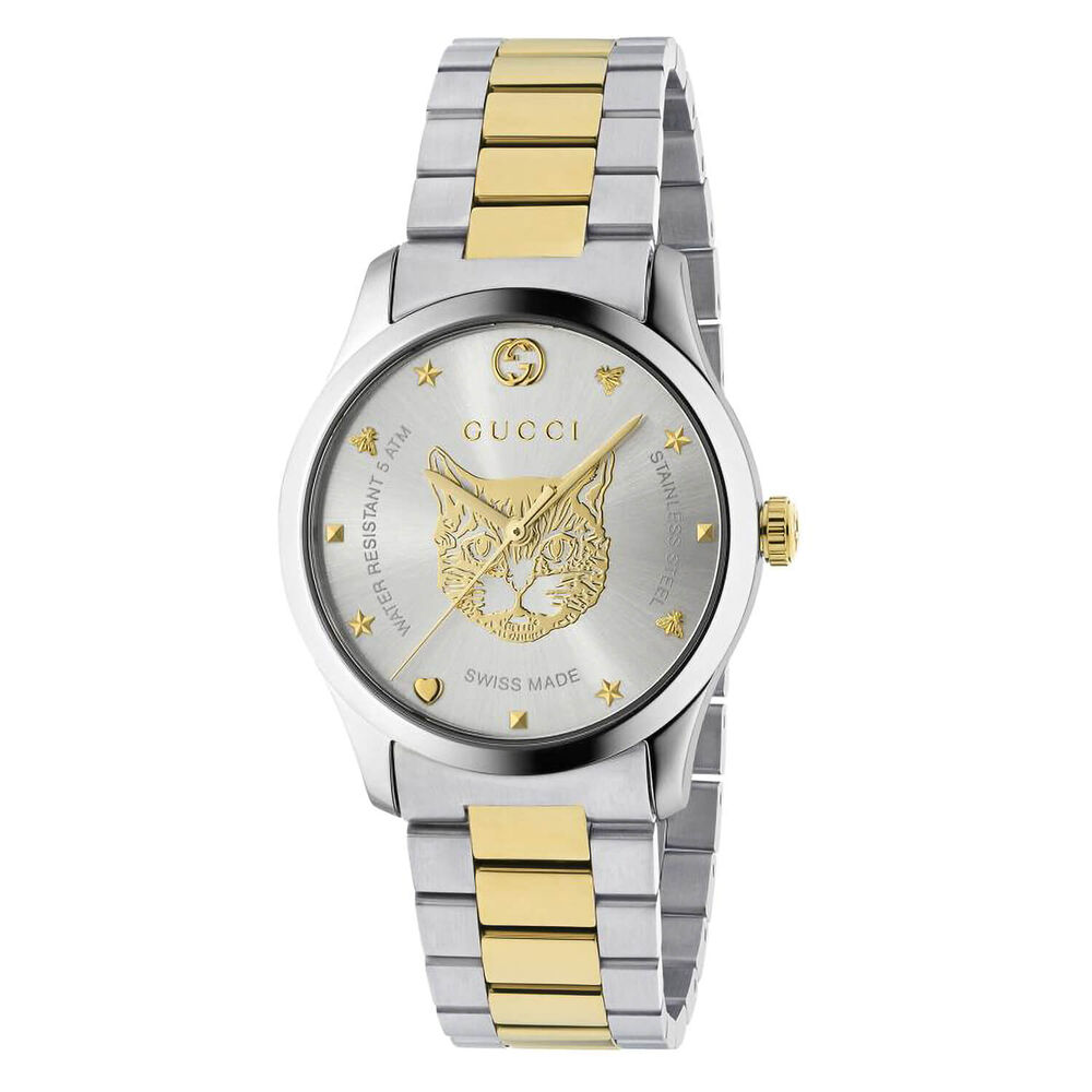 Gucci G-Timeless 38mm Feline Dial Two Tone Bracelet Ladies' Watch